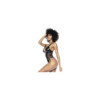 Body String en vinyle noire avec résille transparente 